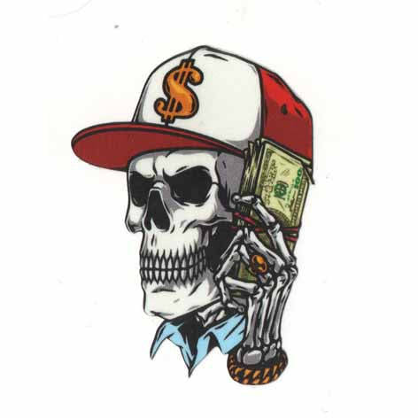 Skull Holding Money Sticker
